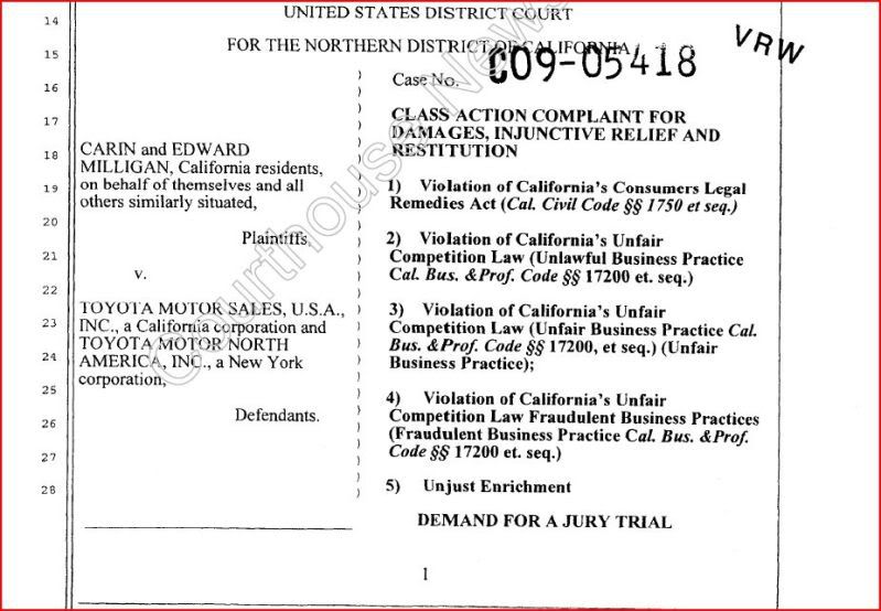 Class Action Milligan v. Toyota Motor Sales GM Inside News Forum