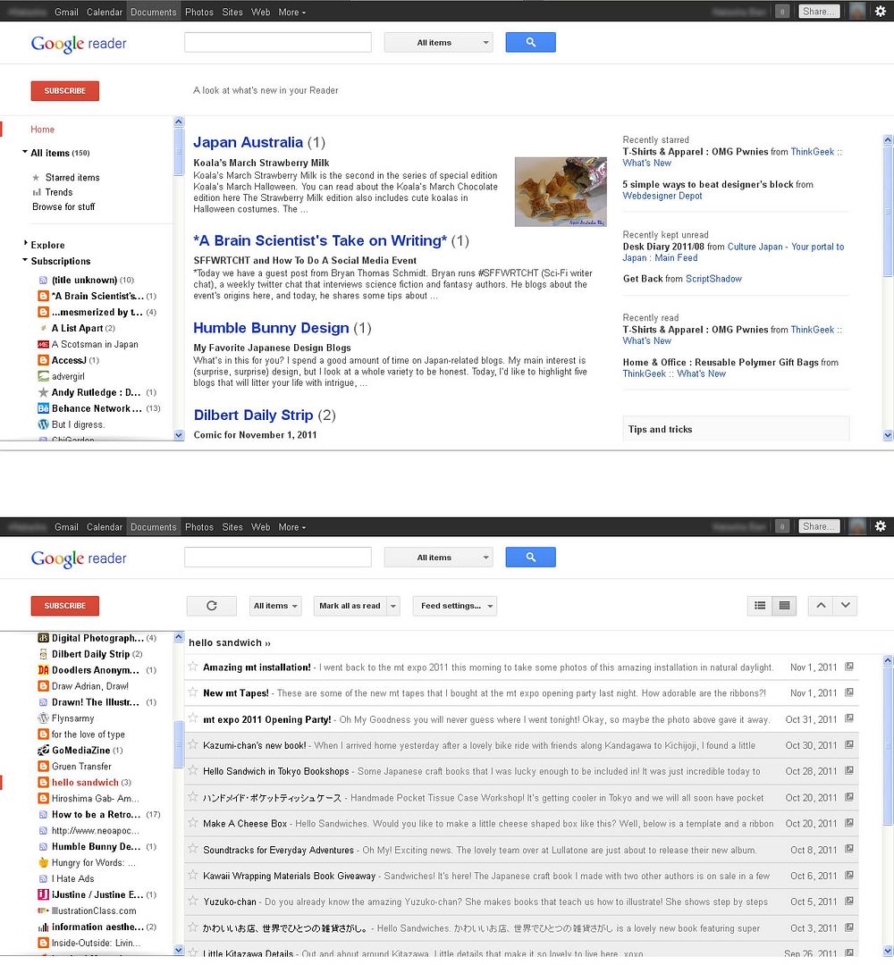 Google Reader new look Google Reader new look