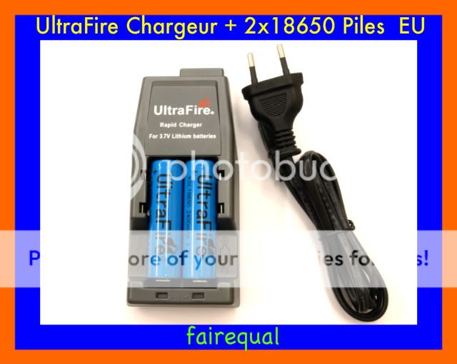   UltraFire Chargeur+2 pièces 18650 3.7V Li ion 2400 mAh