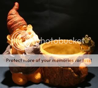 Praying Garden Gnome at Stump Planter w/ Frog & Mushrooms